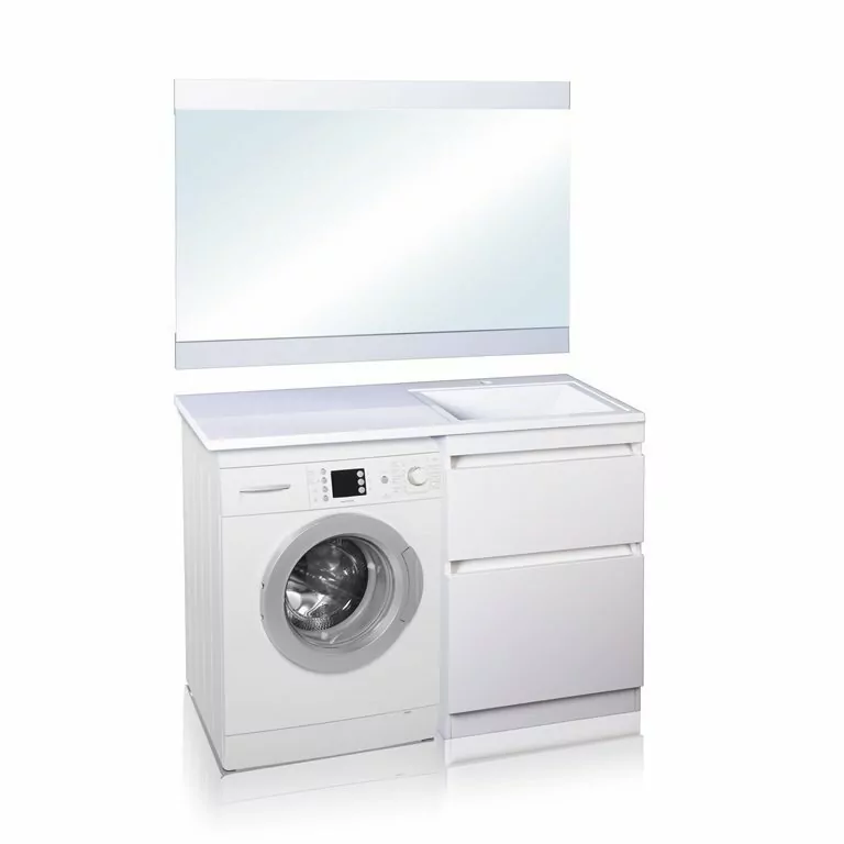 Тумба с раковиной Style Line Даллас 110 Люкс Plus ПВХ под стиральную машину, напольная, два ящика, правая, белая