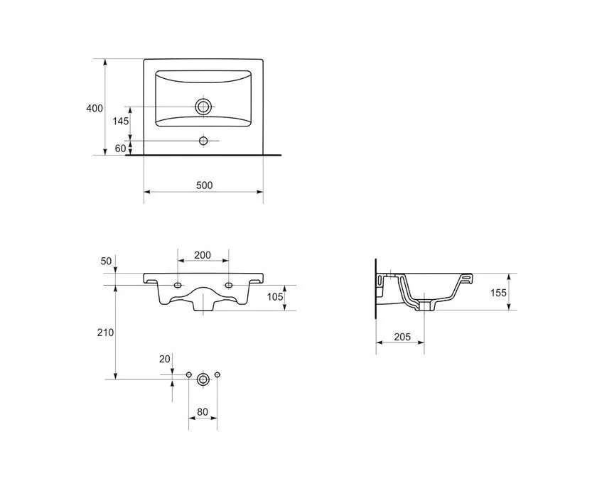 Тумба c раковиной Bellezza Пегас 50 подвесная, 2 ящика, белая