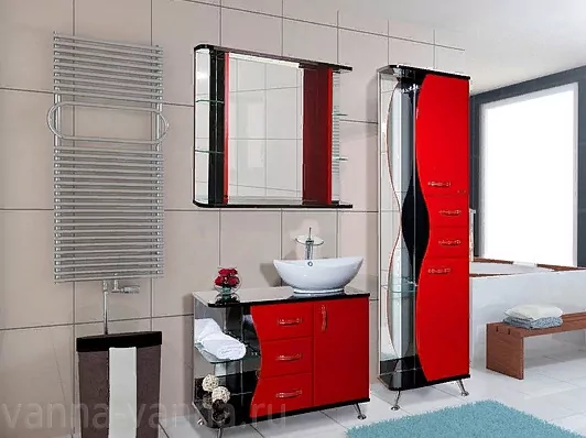 Тумба напольная с накладной раковиной Bellezza Рио 90 правая, красная с черным