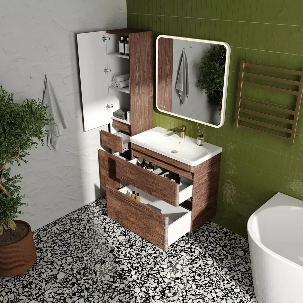 Тумба напольная Style Line Атлантика 80 Plus Люкс с раковиной Атлантика 80, старое дерево