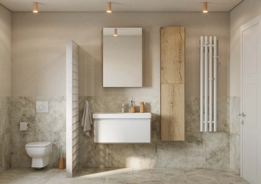 Тумба подвесная AQUATON Либерти 90, столешница белая, раковина Адриана 90, дуб эльвезия