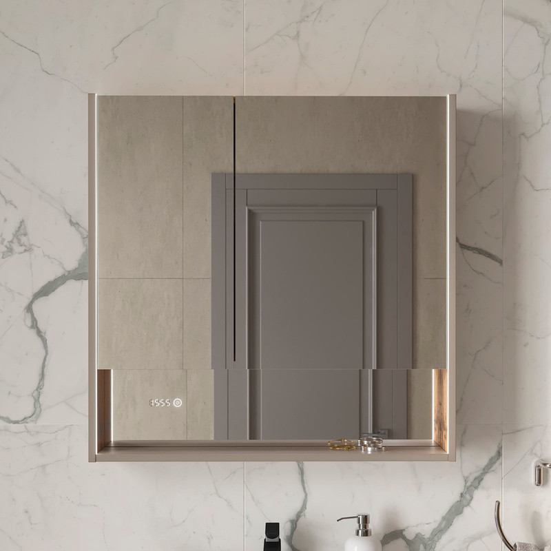 Зеркало-шкаф EQUIL Gleam 80 подвесной, 2 дв, амарок /дуб вотан/дуб вотан