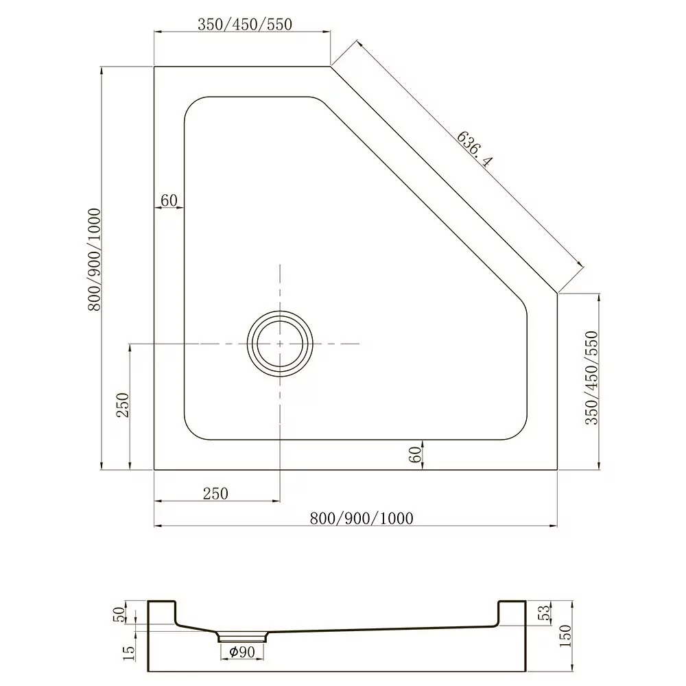 Поддон для душа Veconi TZ53B-100-C5 100х100 пятиугольный, акриловый, черный Поддон для душа Veconi TZ53B-100-C5 100х100 пятиугольный, акриловый, черный
