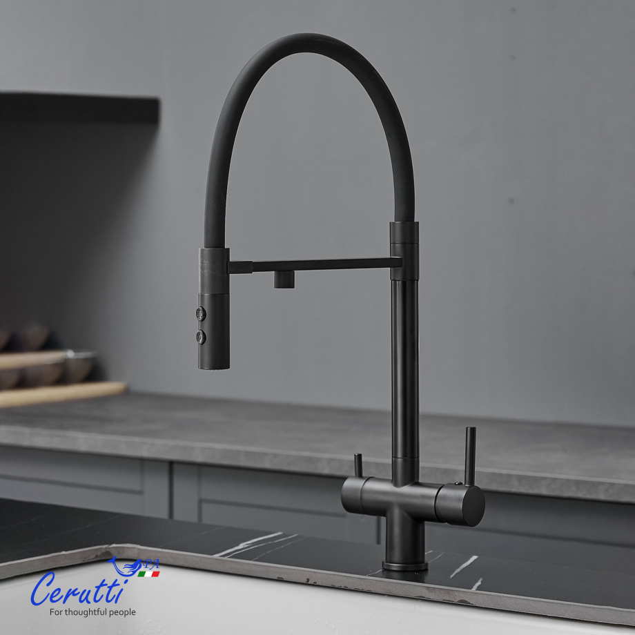 Cмеситель для кухни Ceruttispa Торре B (TORRE B) из нержавеющей стали, цвет черный матовый