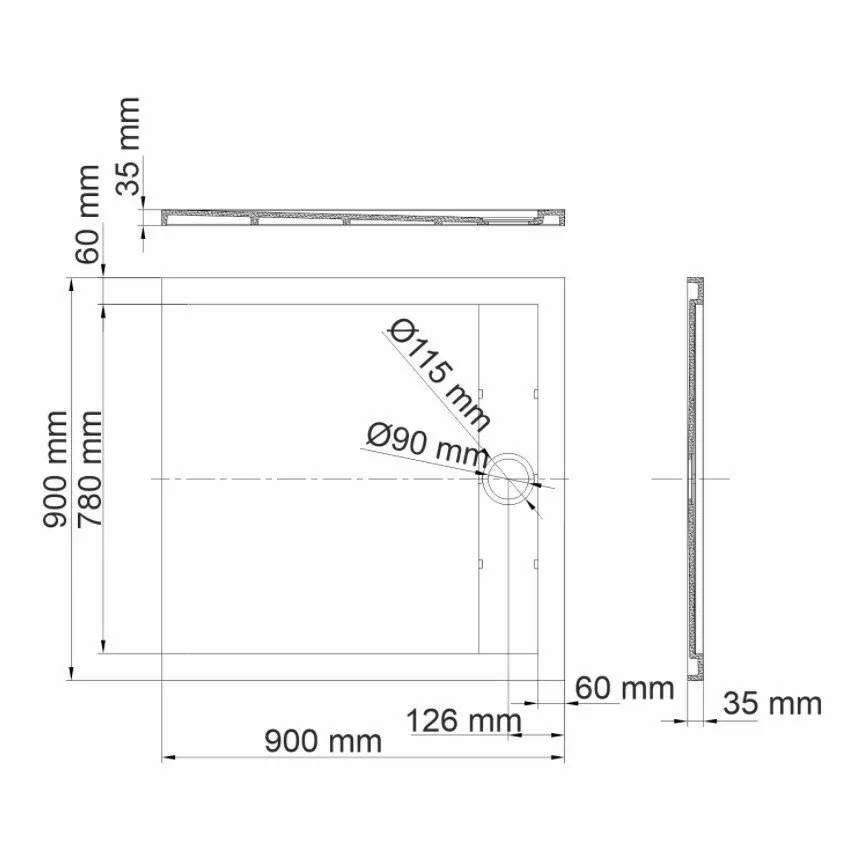 Поддон для душа WasserKraft Wiese 84T03 90х90 квадратный, из искусственного камня, серый матовый