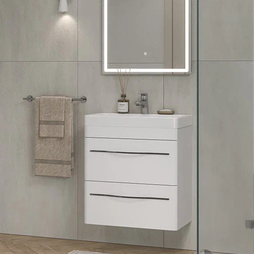 Тумба с раковиной подвесная Velvex Jill tp.JIL.9595.60.2Y белый матовый, 60 см