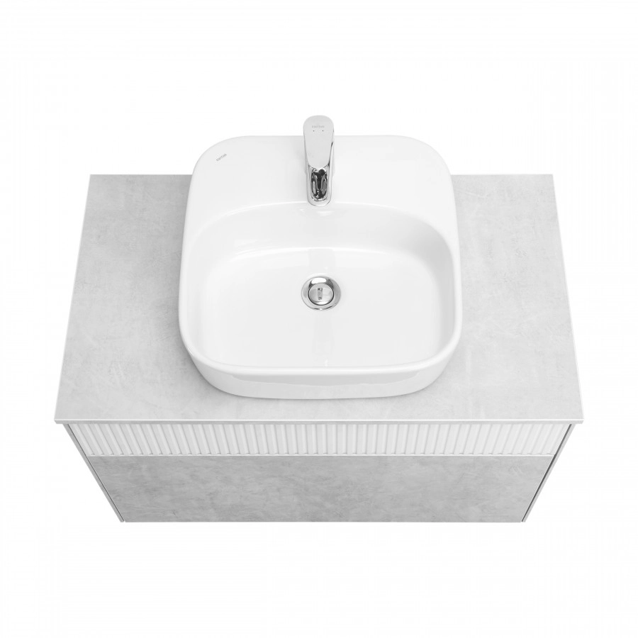 Тумба Aquaton Марбл слэйт 80 с раковиной Одри 42х42 Soft, белый матовый