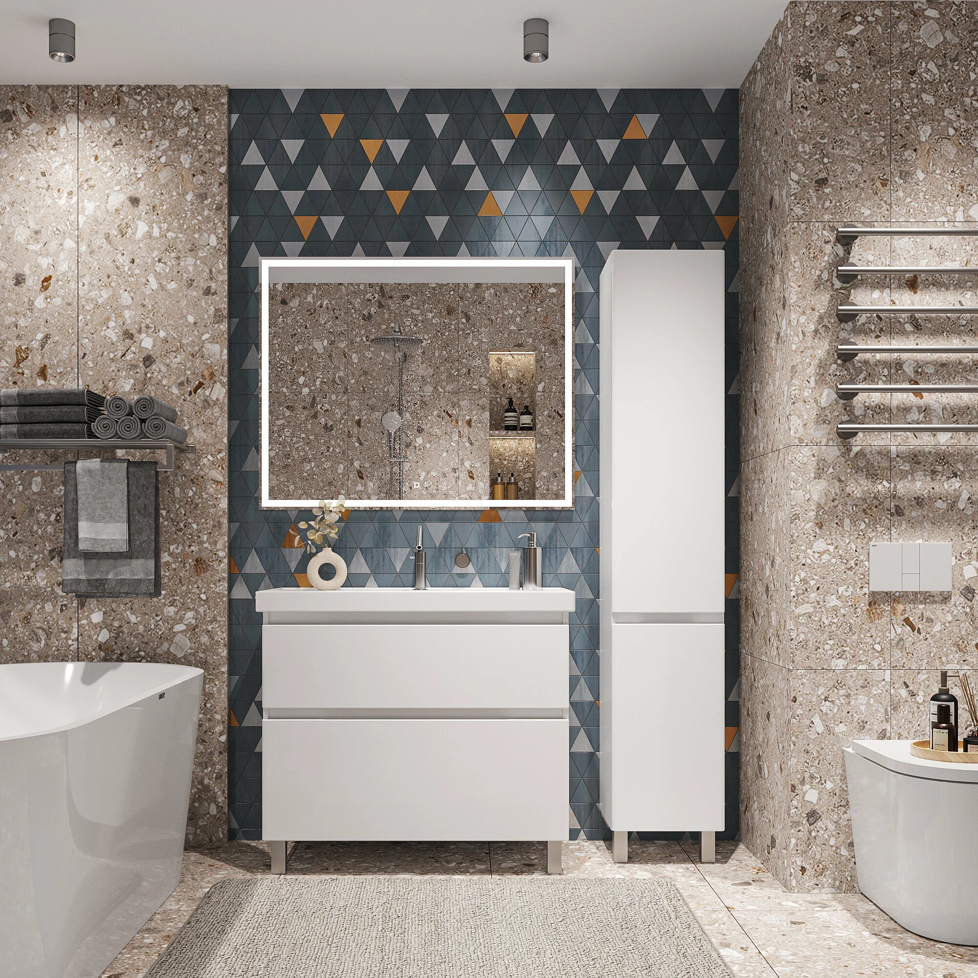 Тумба напольная SanStar Riana 90 с раковиной Грейс 90 белая