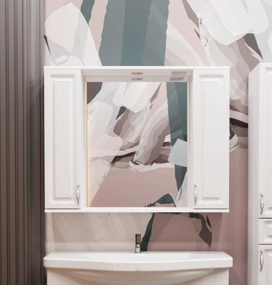 Зеркало со шкафчиком Stella Polar Кармела 100/С R свет, Люкс белое серебро