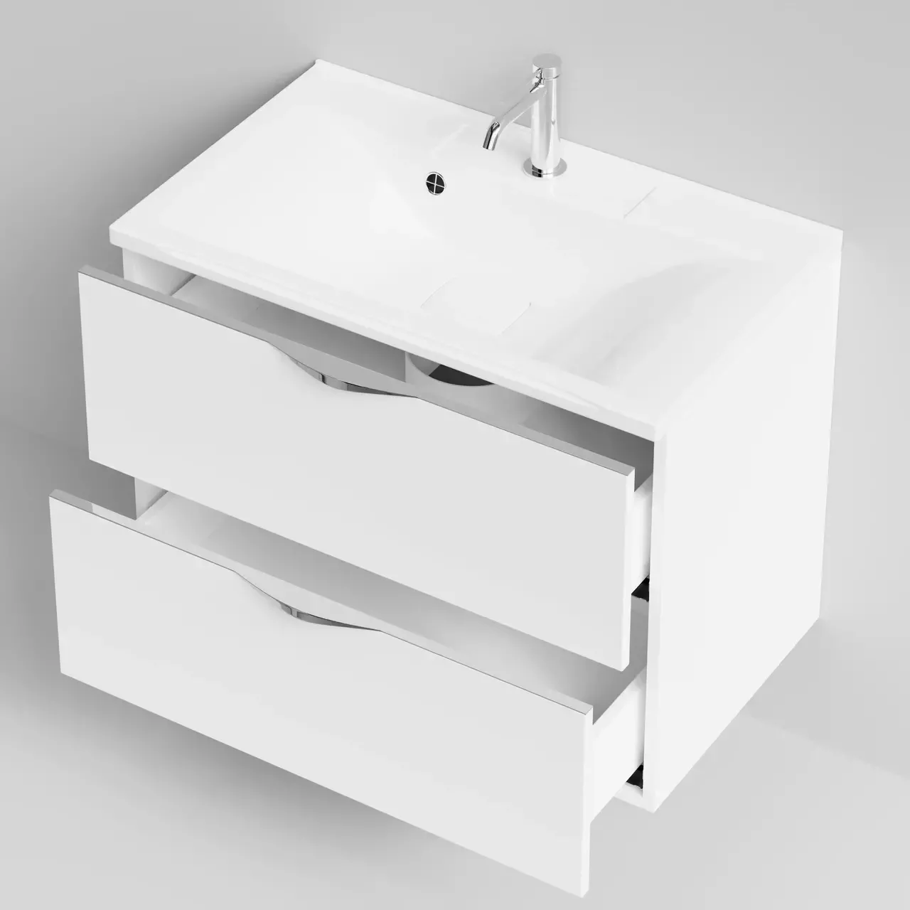 Тумба подвесная Vod-ok Марко 75 с раковиной Milen 75, белая + 13 цветов, ручка хром или черный