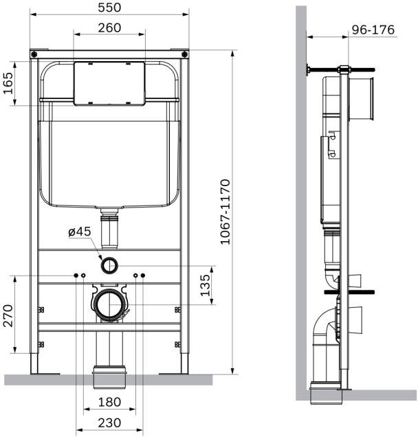 Унитаз подвесной SantiLine SL-5027+SL-01 с инсталляцией и кнопкой, белый
