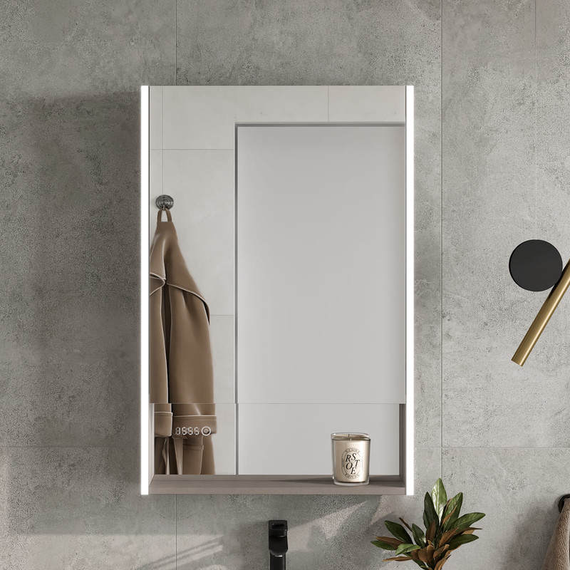 Зеркальный шкаф EQUIL Ferro LED 60 с часами, лен антрацит, R