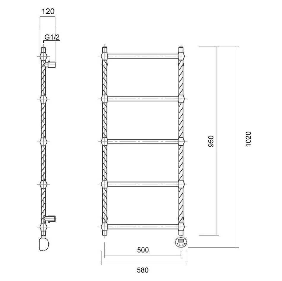 Полотенцесушитель электрический Domoterm Винтаж П5 500х950 ER правый, античная бронза