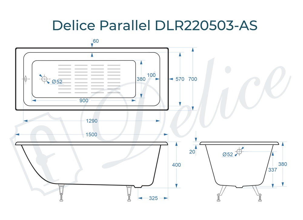 Ванна чугунная Delice Parallel 150х70 DLR220503-AS с антискользящим покрытием
