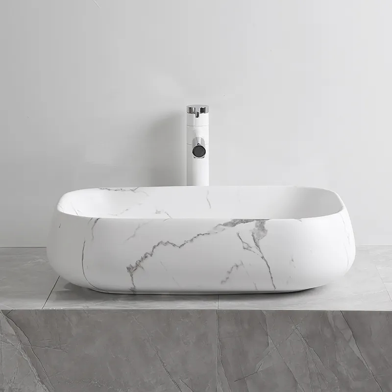 Раковина Ceruttispa CR0086 MMW2 накладная, мрамор матовый белый, прямоугольная 565х400х145