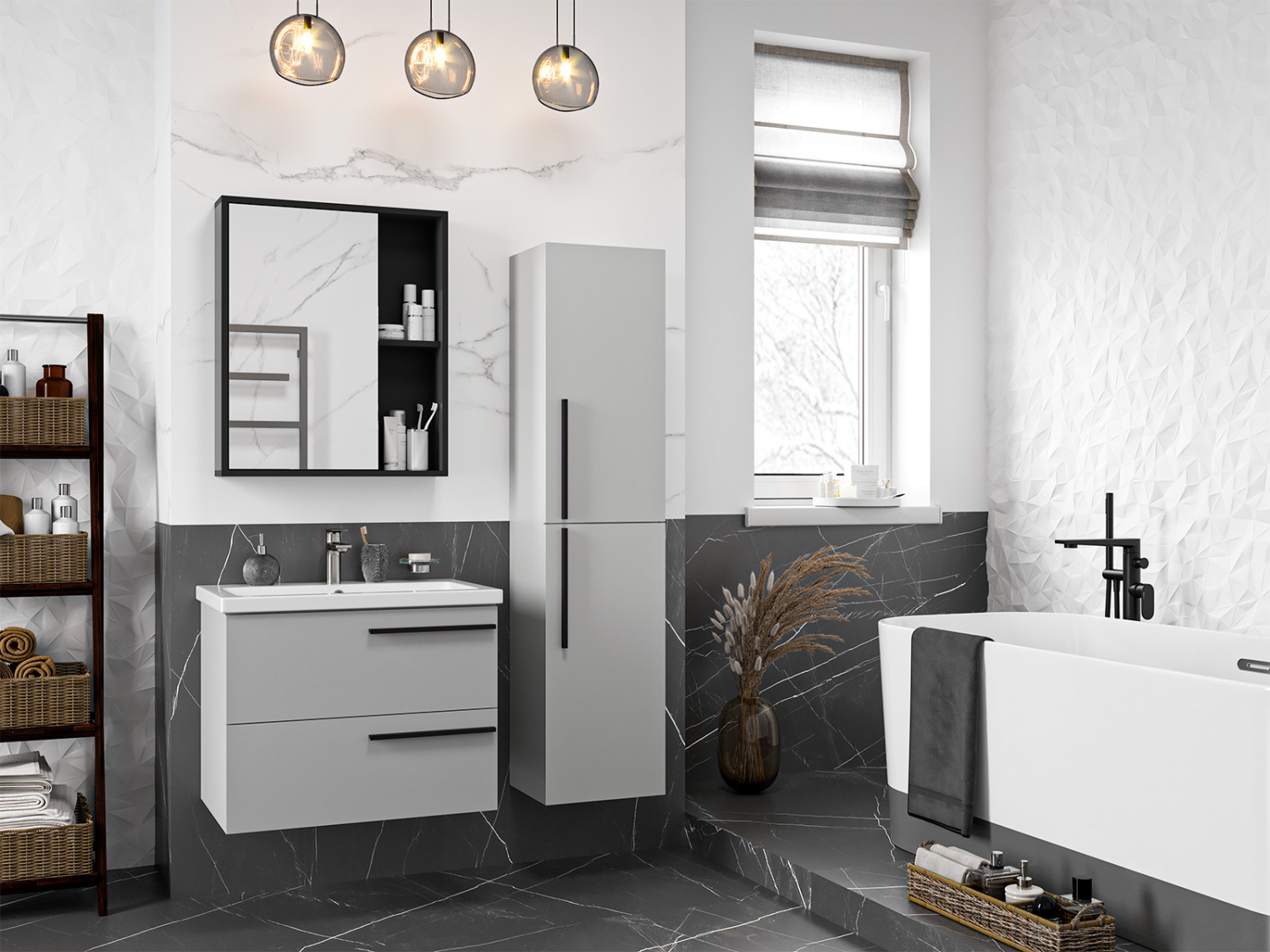 Тумба с раковиной Misty Ненси 70 подвесная, серый