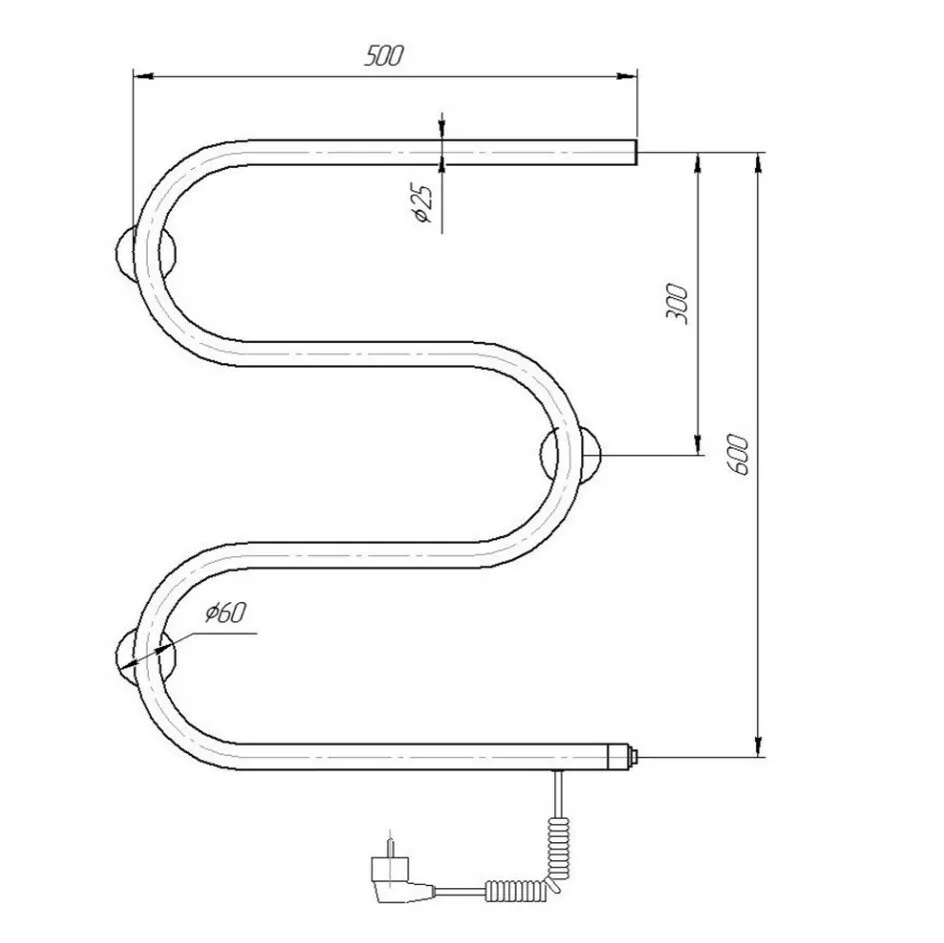 Полотенцесушитель электрический Domoterm 107-25 60х50 R правый, хром