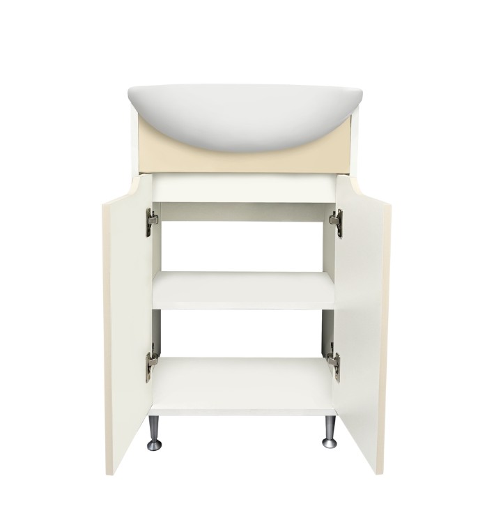 Тумба напольная Runo Эконова 60 с раковиной Уют 60, 2 двери, белый/крем