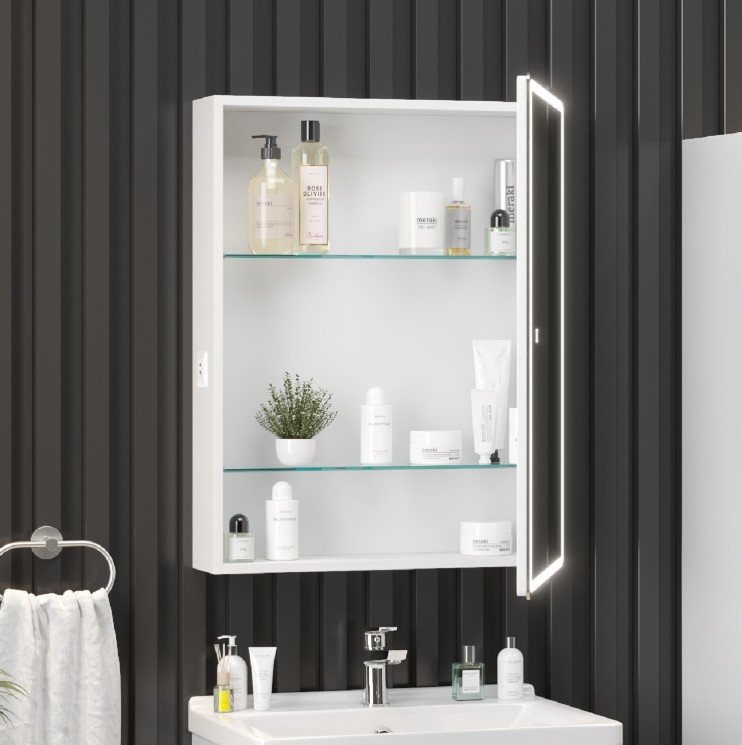 Зеркало шкаф Onika Орби 50 с подсветкой, универсальный, белый