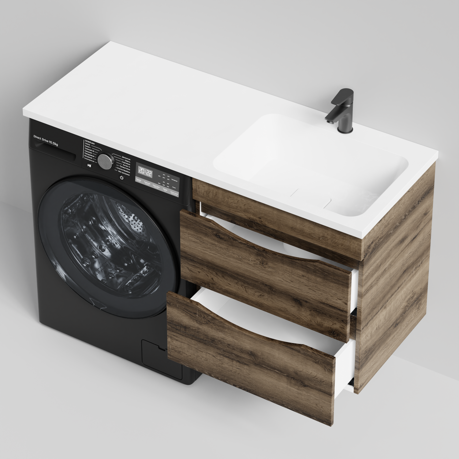 Тумба Vod-ok 58 с раковиной Смайл 120 подвесная, под стиральную машину, правая, Дуб крымский коричневый