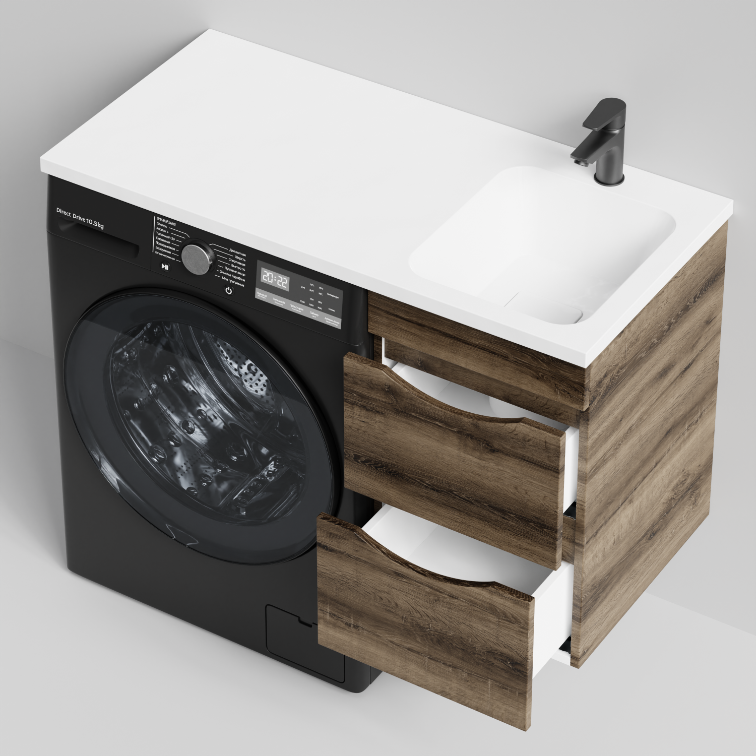 Тумба Vod-ok 38 с раковиной Смайл 100 подвесная, под стиральную машину, правая, Дуб крымский коричневый