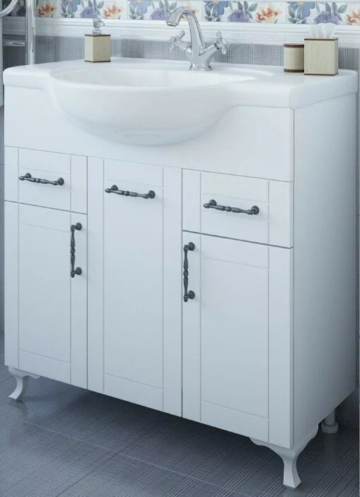 Тумба с раковиной Sanflor Глория 85 напольная, белый матовый