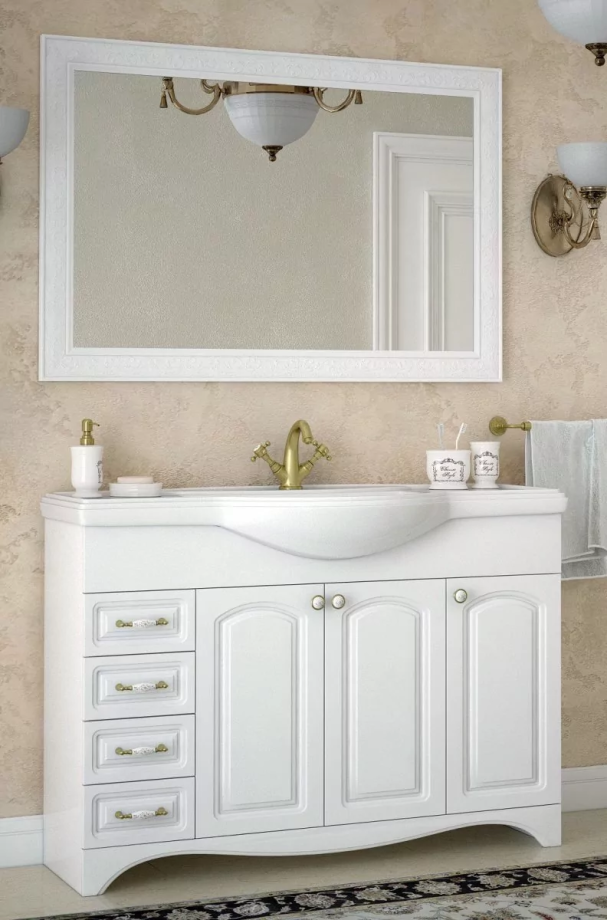 Мебель для ванной Corozo Классика 120, корзина, комплект, напольный, белый