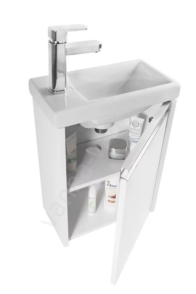 Тумба напольная Vod-ok Бридж 40 ручка Лира, R правая, с раковиной Como 40, белая