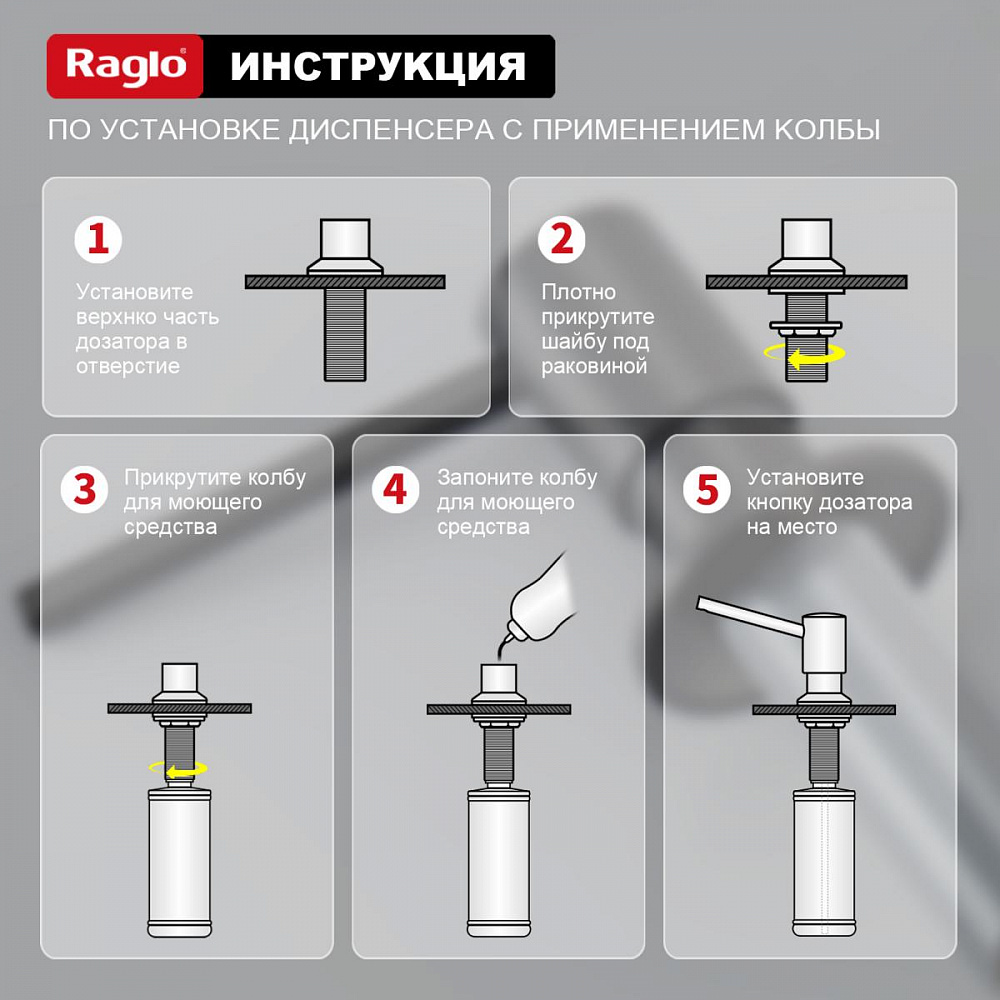 Дозатор для моющего средства Raglo встраиваемый R720.01.09 латунь, графит от магазина Vanna-Vanna.ru!