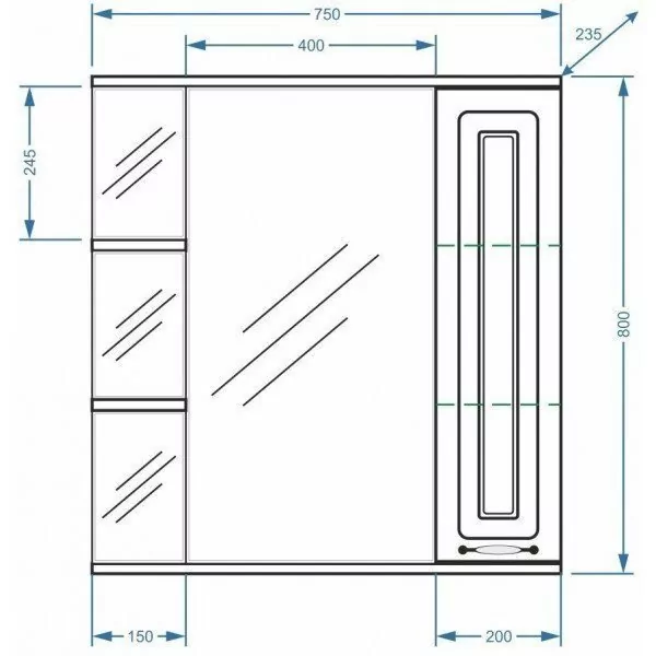 Зеркало со шкафчиком Stella Polar Кармела 75 R свет, белая ольха