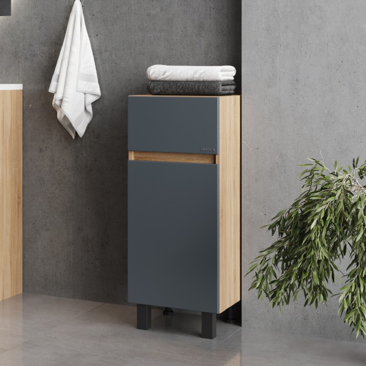 Тумба-комод Onika Милтон 40 напольный, серый/дуб сонома, с бельевой корзиной