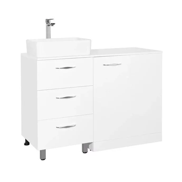 Тумба напольная Style Line Берн 120 Plus с раковиной Crea 35 Square, под стиральную машину, белая