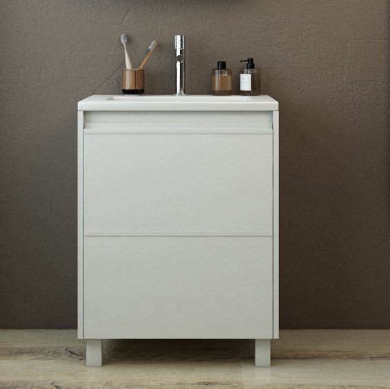 Тумба с раковиной Emmy Вега 60 напольная, 2 ящика, белый
