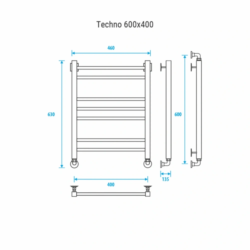 Полотенцесушитель водяной Energy Techno 600x400 белый матовый, лесенка, квадратный профиль, окрашенная нержавеющая сталь от магазина Vanna-Vanna.ru!