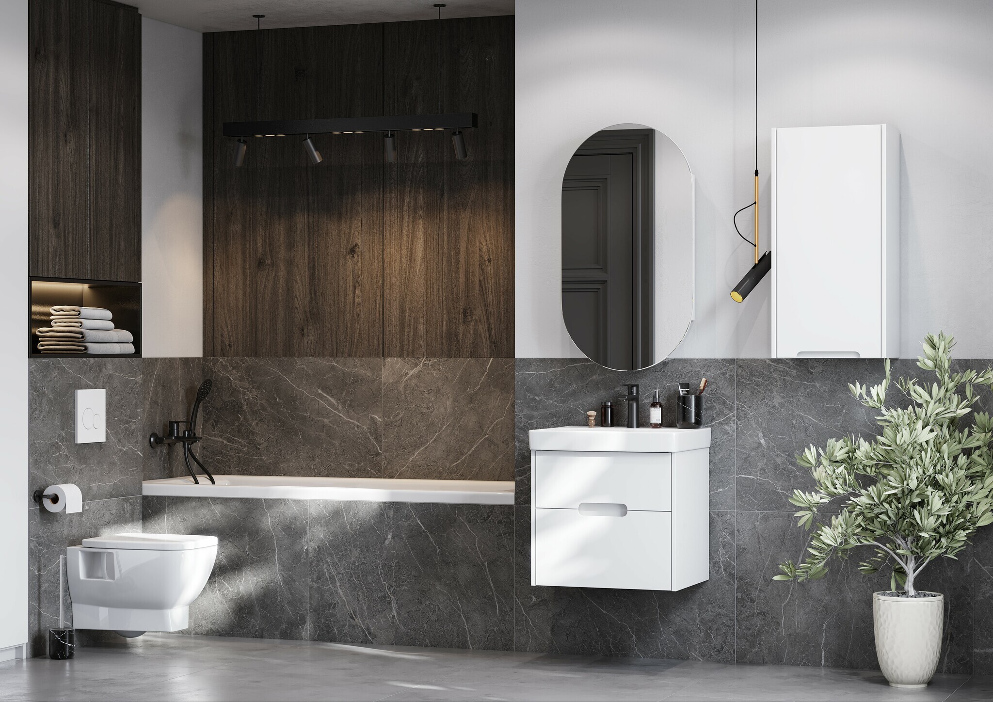 Тумба Aquaton Оливия 55 с раковиной Адриана 55 подвесная, 2 ящика, белый матовый