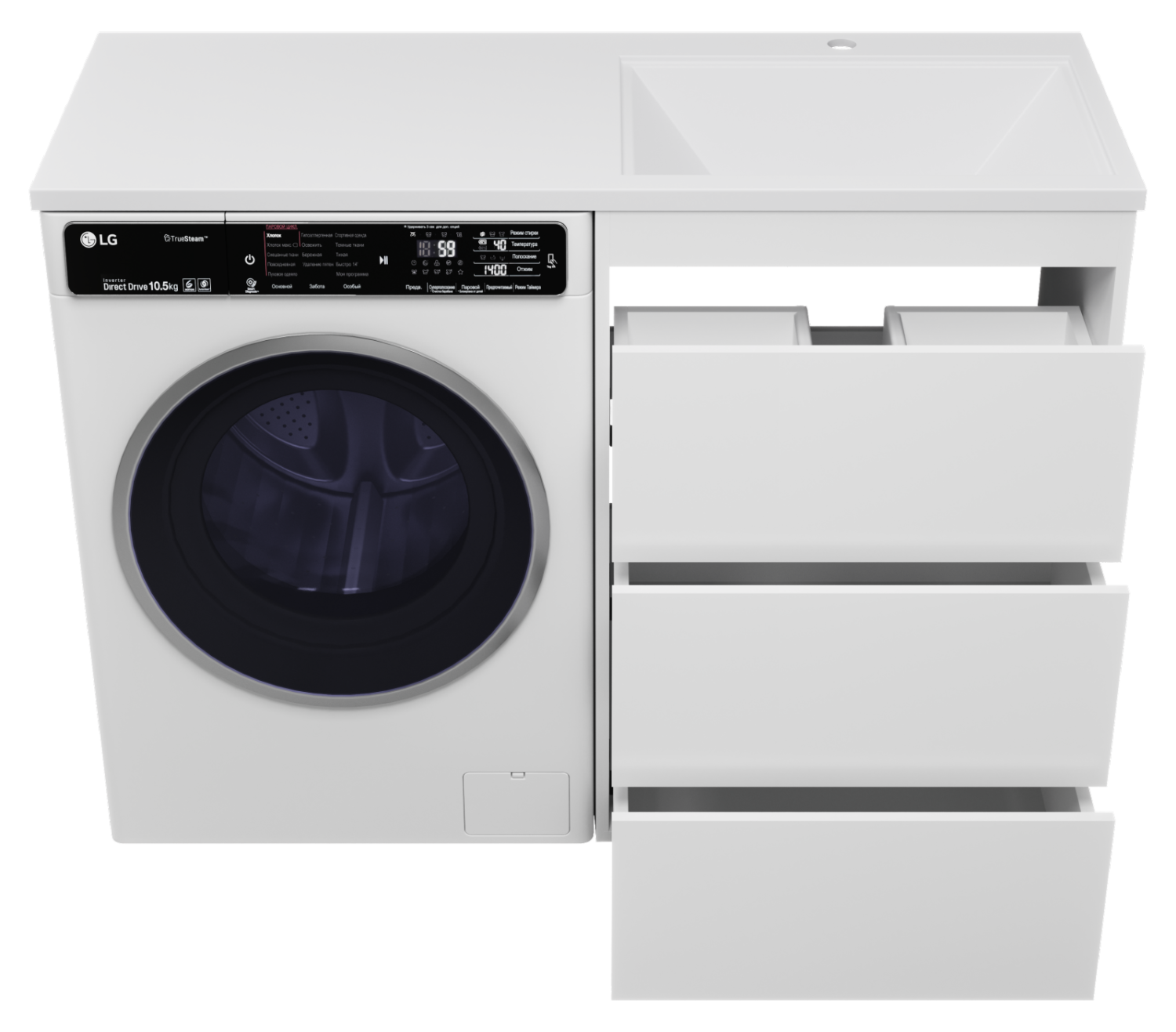 Тумба с раковиной Brevita Grafit 60 под стиральную машину, с раковиной Эстет Даллас 120 R, белый