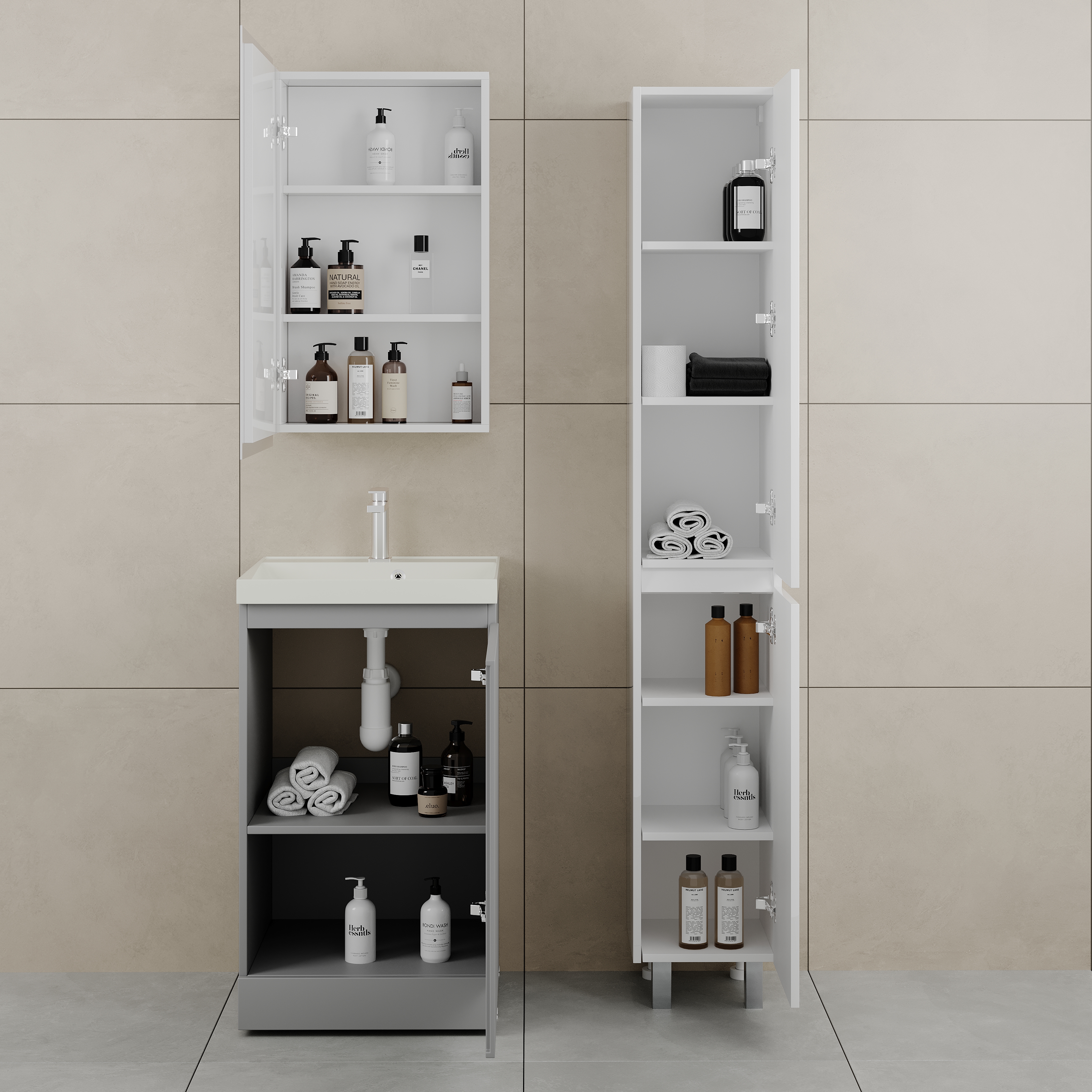 Тумба напольная Style Line Батлер 50 с раковиной Asti 50 жасмин, антискрейтч серый