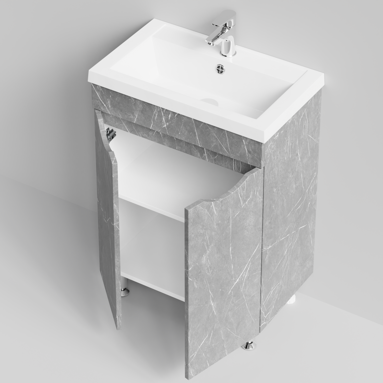 Тумба с раковиной Vod-ok Смайл 58 напольная, Мрамор Серый софт тач