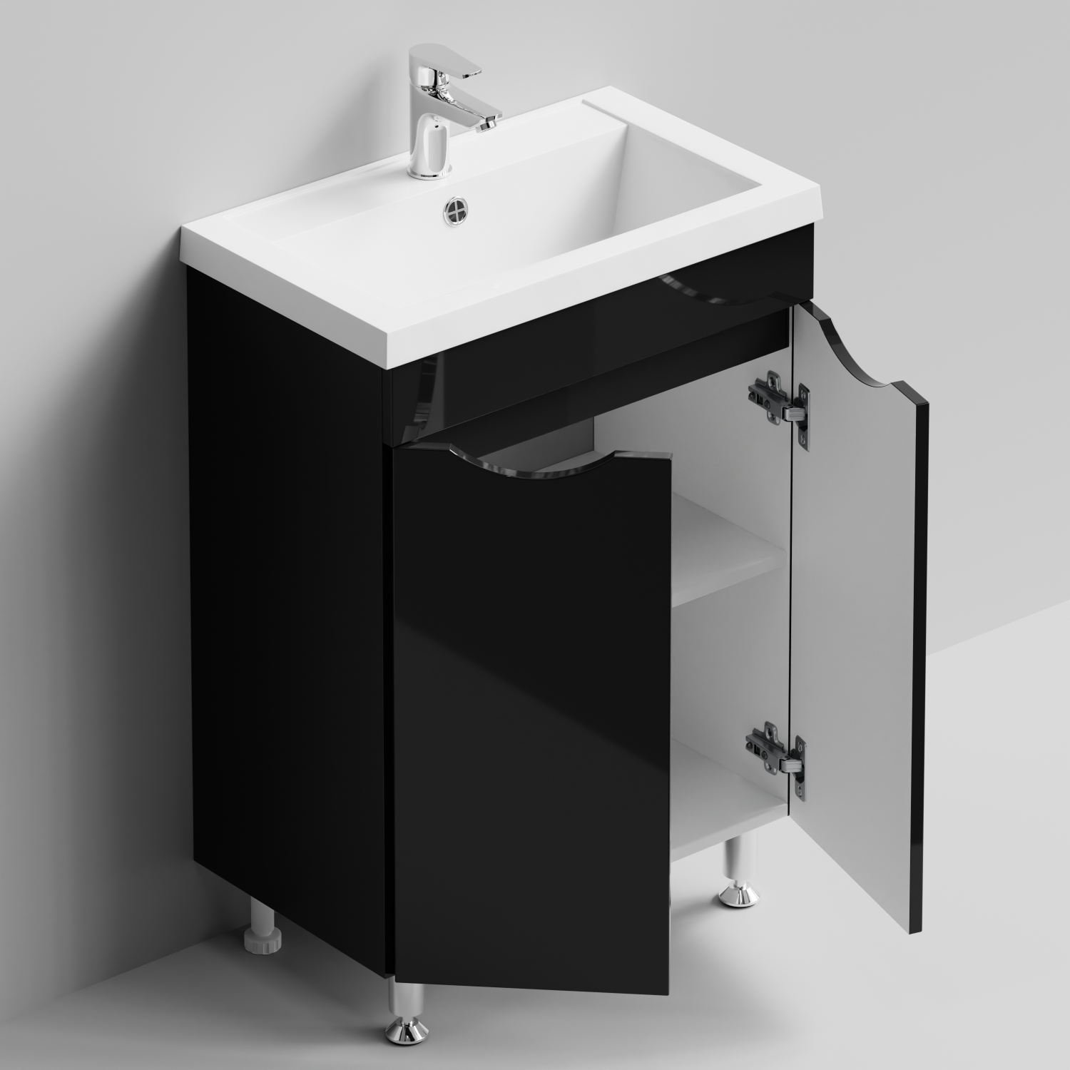 Тумба с раковиной Vod-ok Смайл 58 напольная, черный глянец