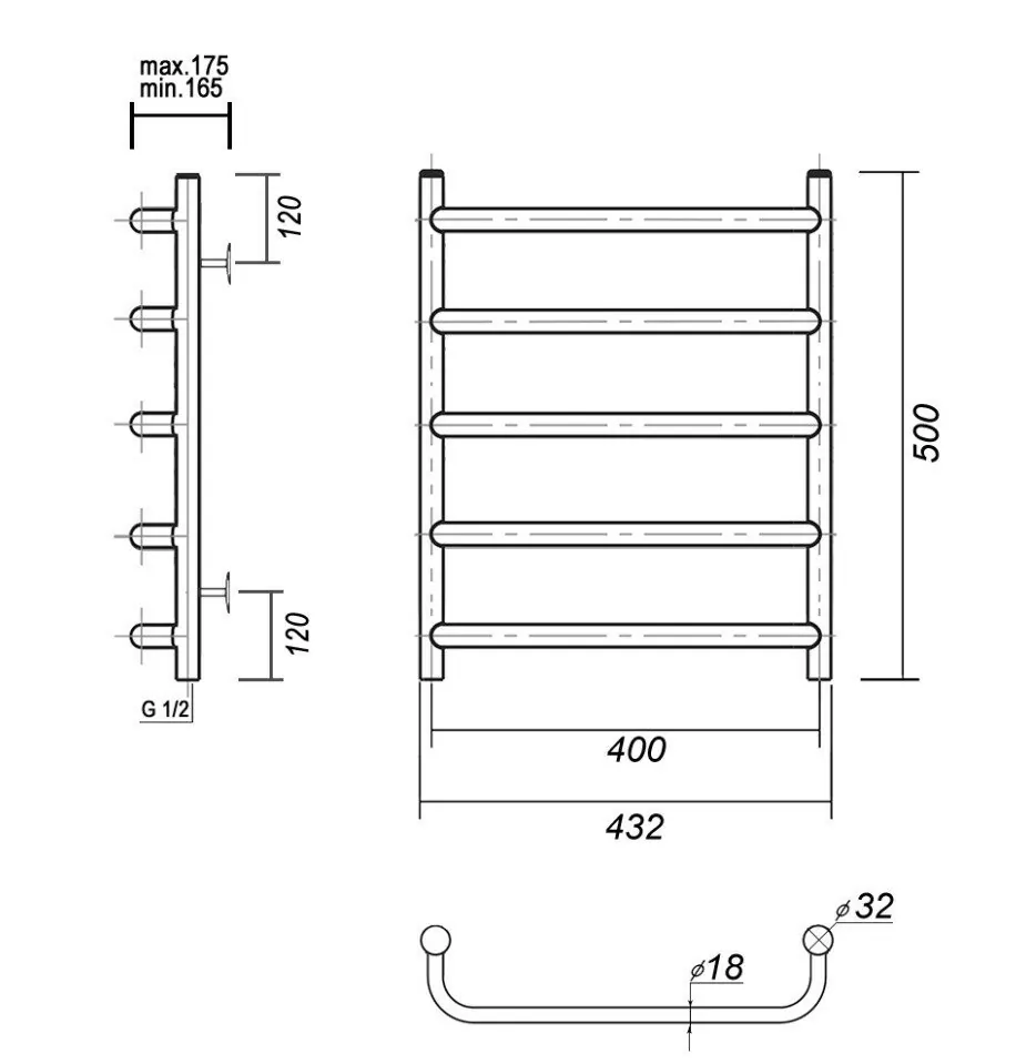 Полотенцесушитель водяной Domoterm Стефано П5 400х500 хром