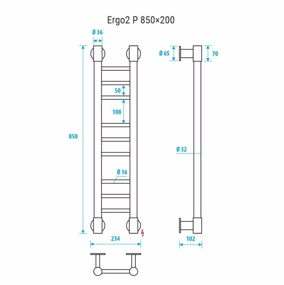 Полотенцесушитель электрический Energy Ergo2 P 850x200 прямой, черный матовый