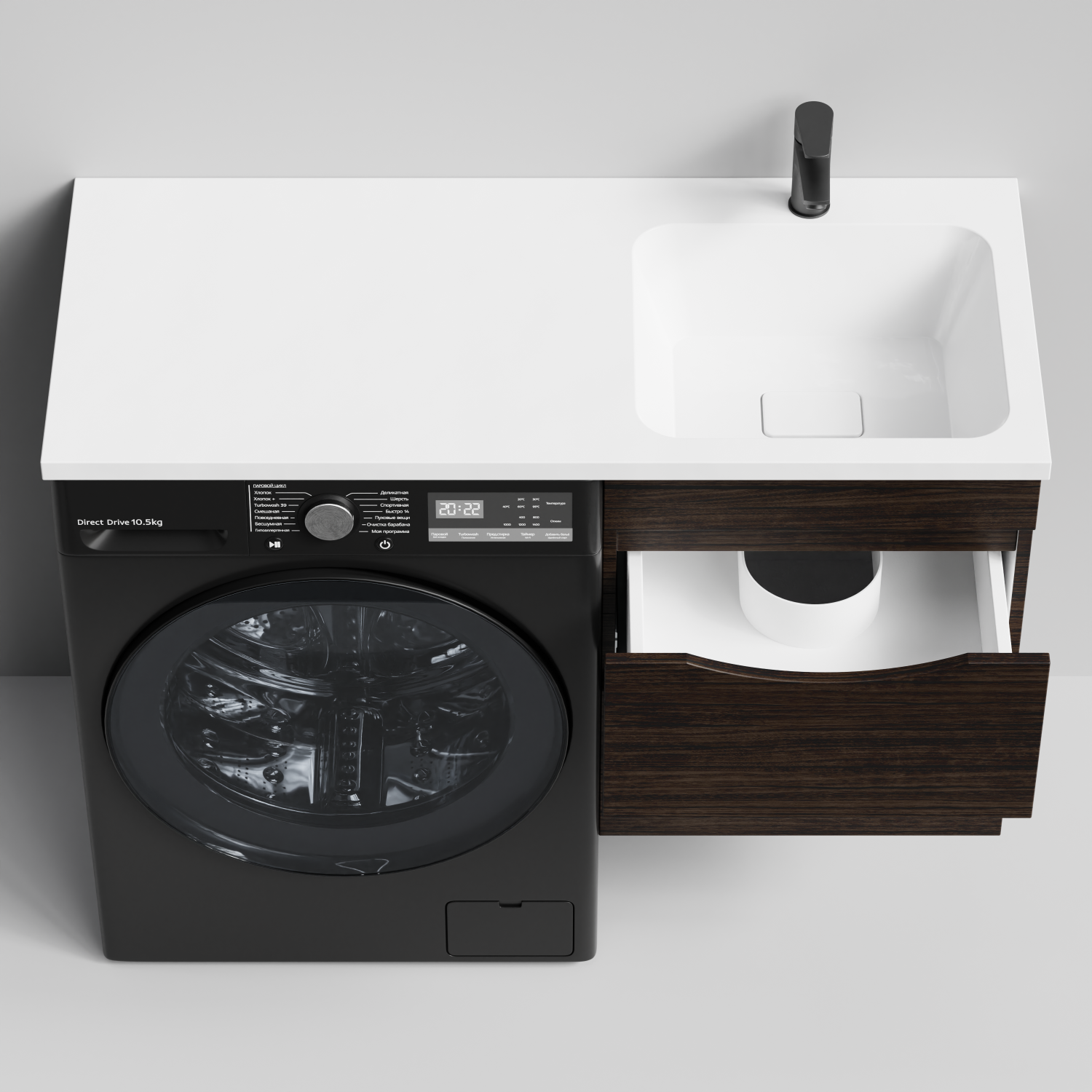 Тумба Vod-ok 48 с раковиной Смайл 110 подвесная, под стиральную машину, правая, Палисандр