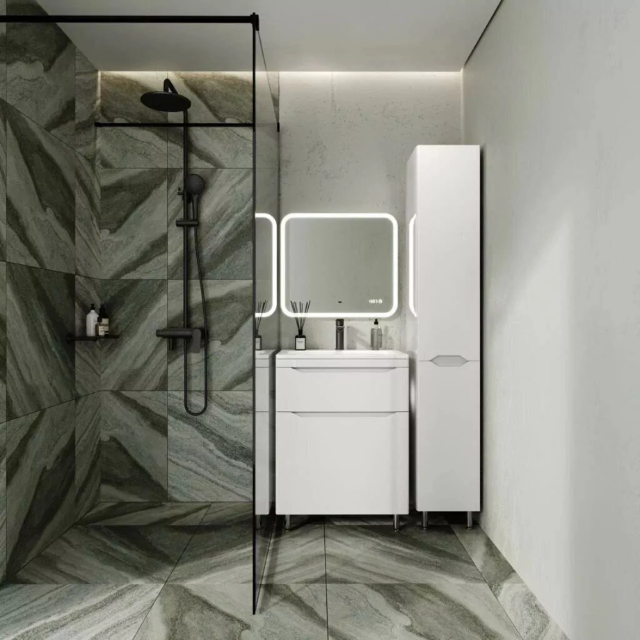 Тумба напольная Style Line Марелла 60 с раковиной Марелла Люкс 60, белый глянец