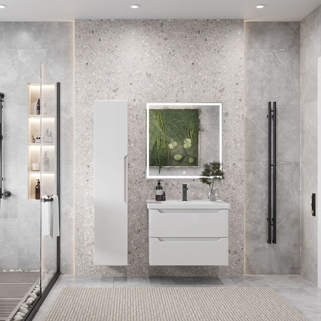 Тумба подвесная SanStar Lanciano 100 с раковиной Гармония 100, белая