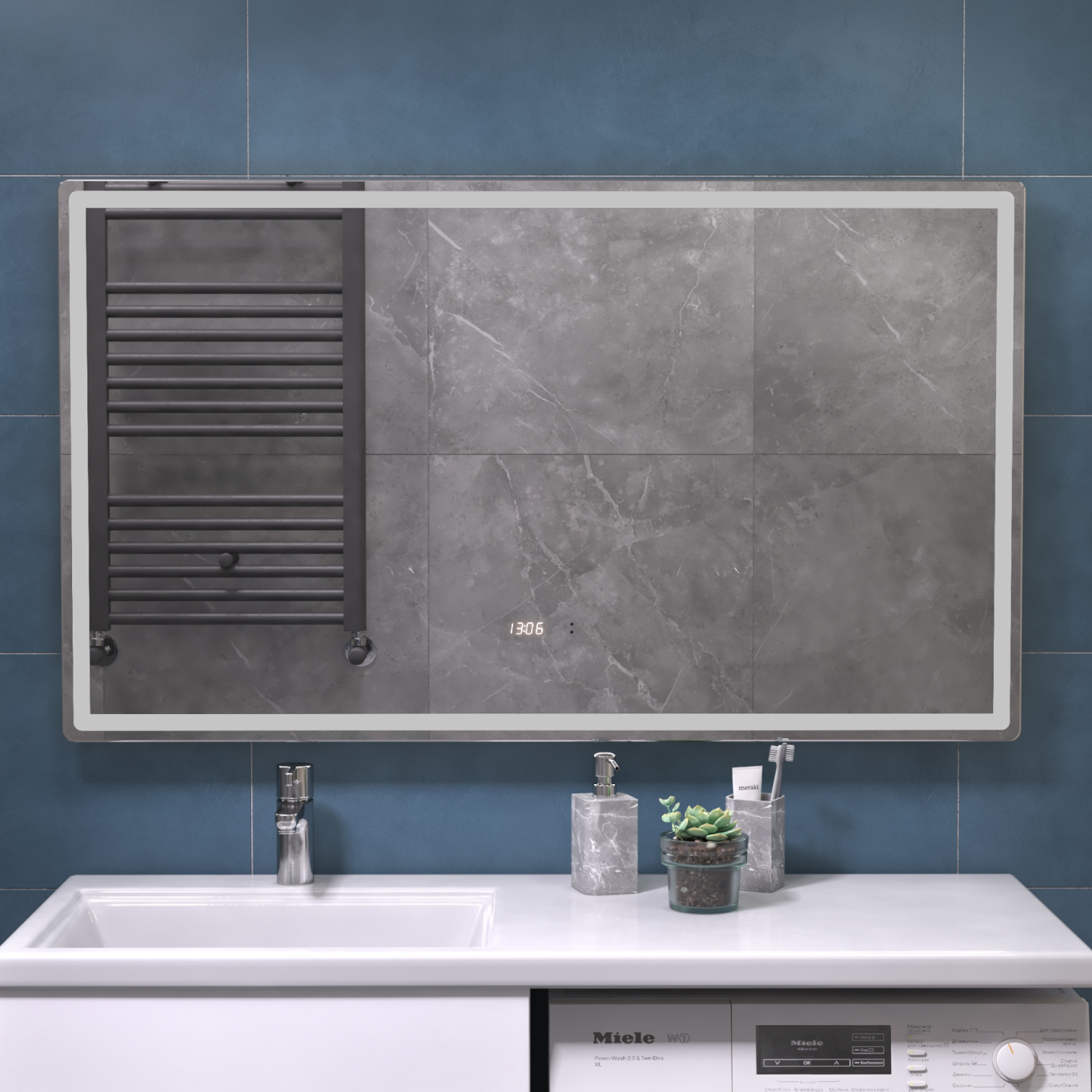 Зеркало Vigo Geometry Luxe 1200 свет, сенсор, часы, антизапотевание