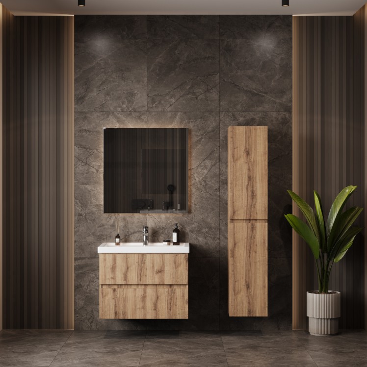 Тумба Onika Дарон 60 подвесная с раковиной Фостер 60, дуб крафт золотой