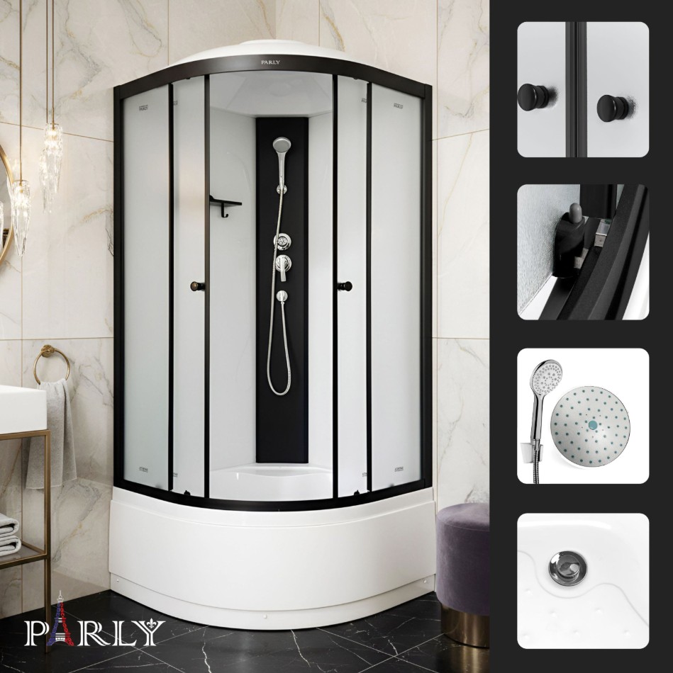 Душевой уголок PARLY BETT B921 90х90х215 1/4 круга, с поддоном, прозрачное стекло, черный