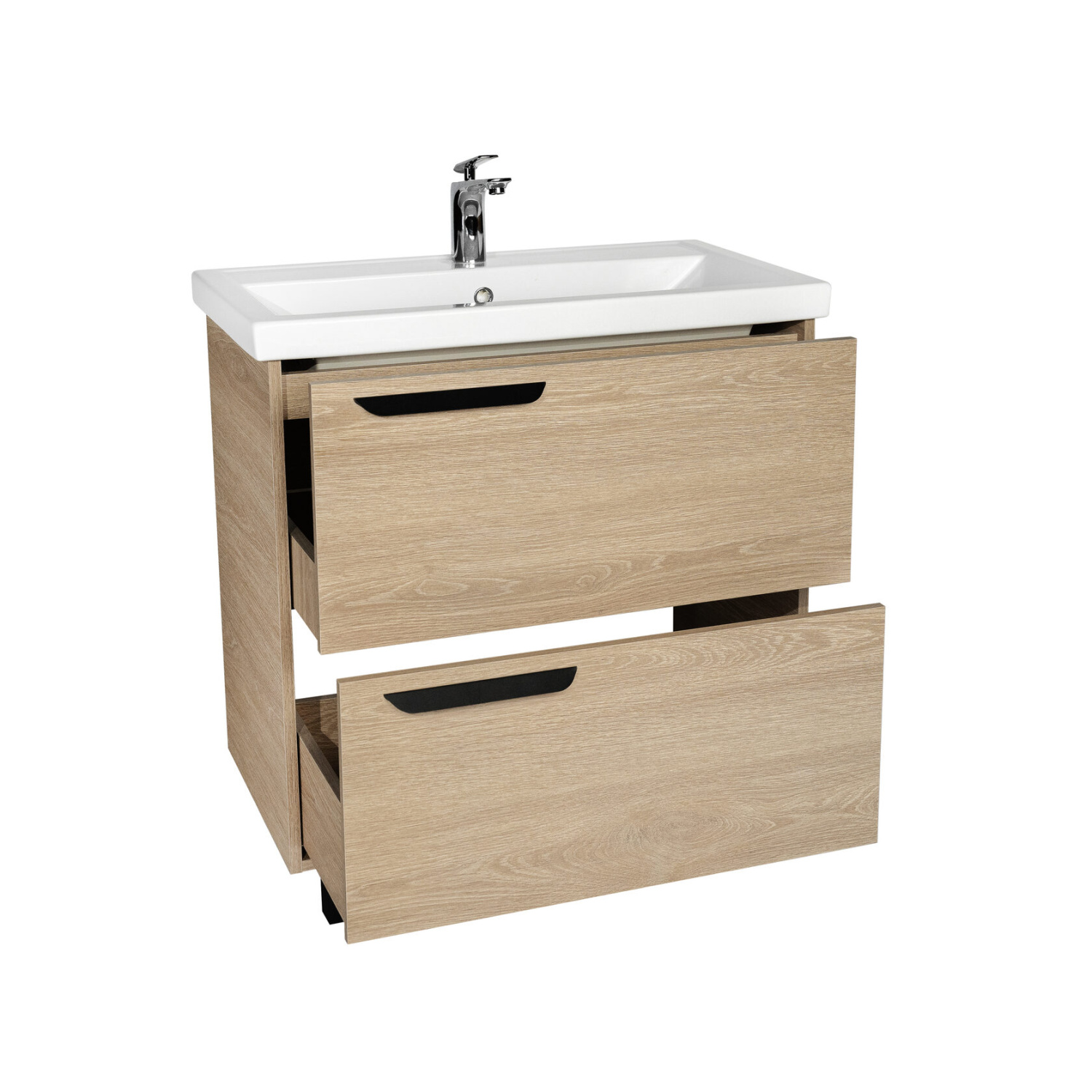 Тумба напольная Viant Кельн 80 с раковиной Фостер 80, два ящика, светлое дерево