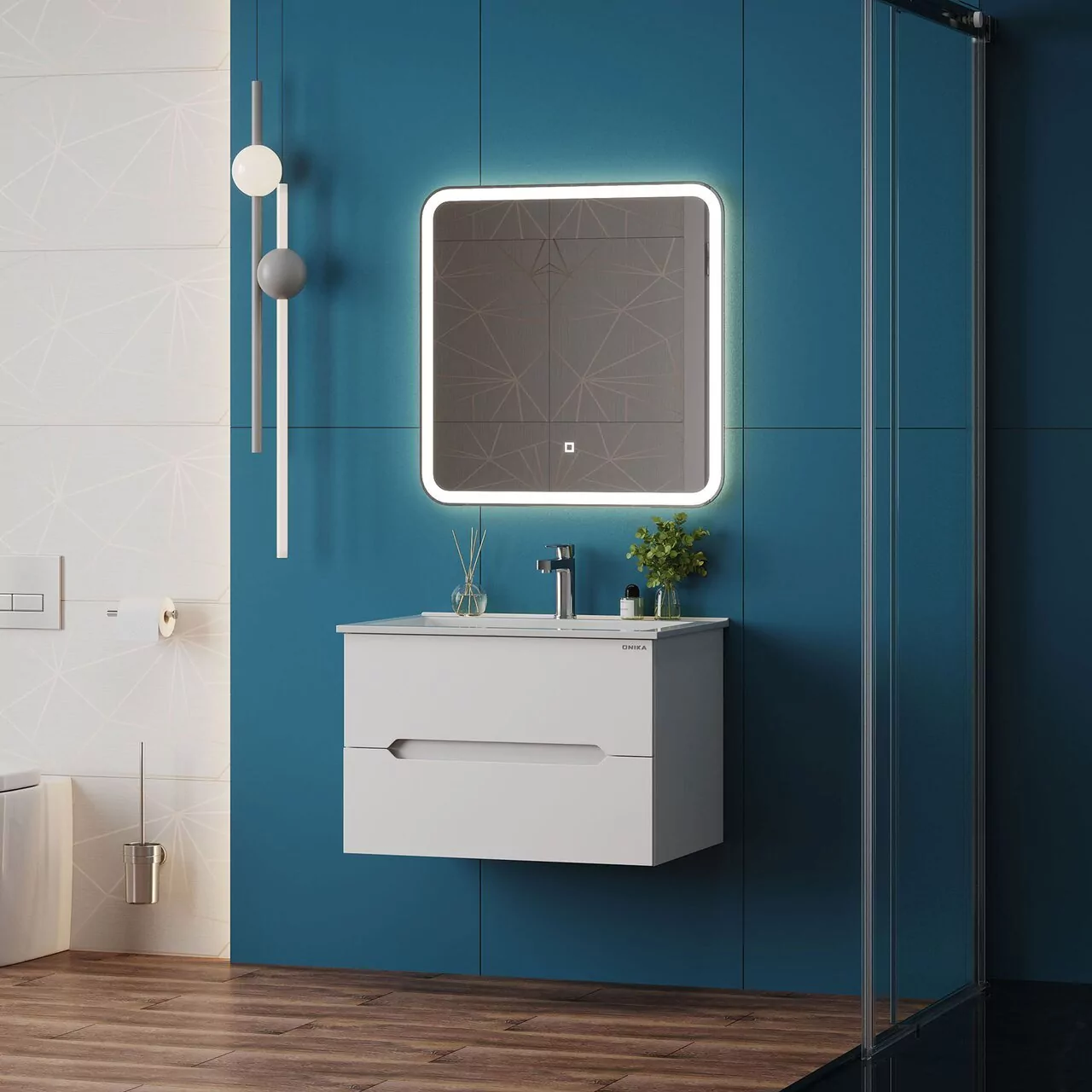 Тумба подвесная Onika Айленд 70 с раковиной Бергамо Нова 70, белая