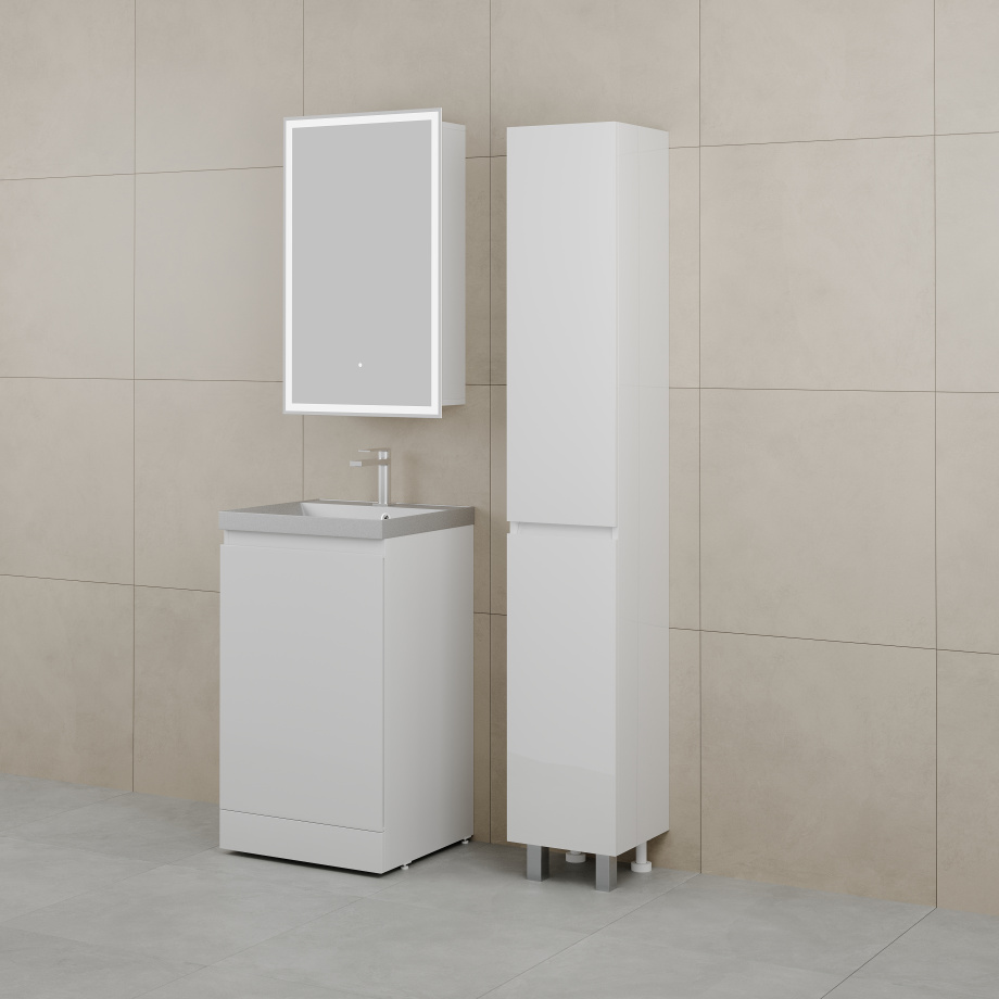 Тумба напольная Style Line Батлер 50 с раковиной Asti 50 серый шелк, антискрейтч белый глянец